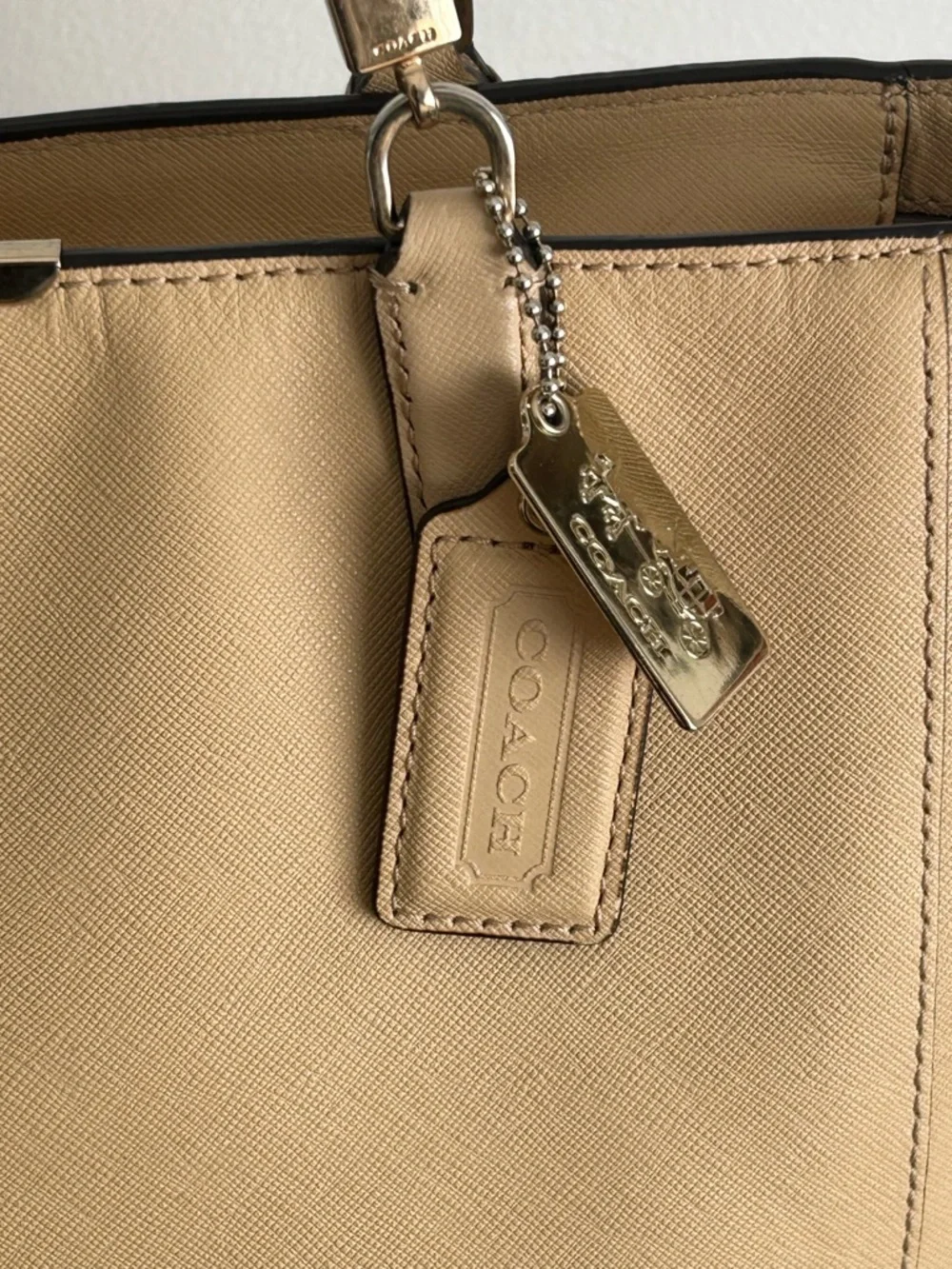 Coach Madison Beige Saffiano Leather Zip Top Tote Shoulder Bag Large